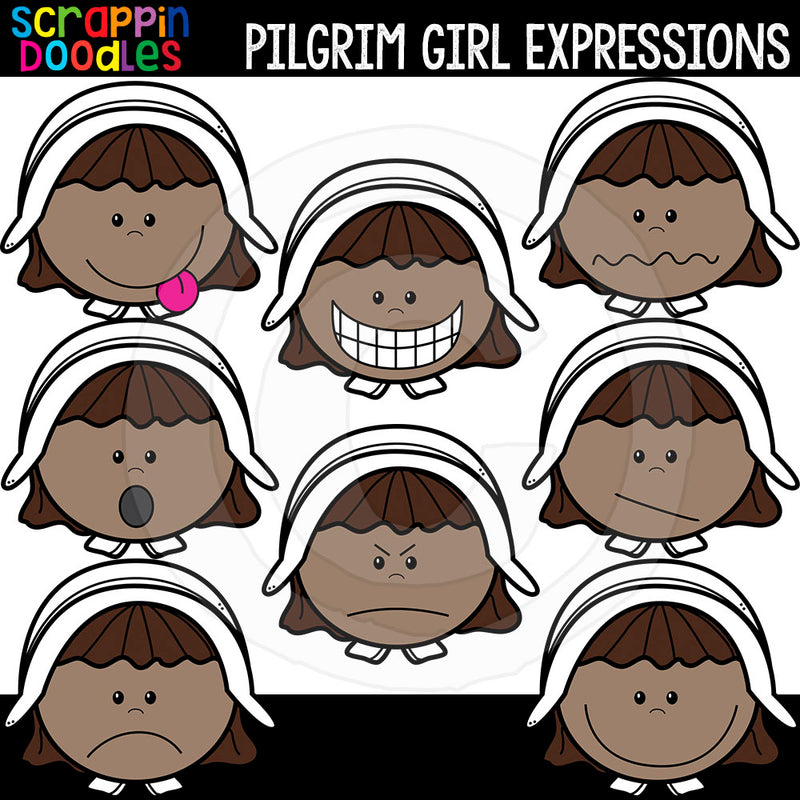 Pilgrim Girl Expressions Thanksgiving Clip Art