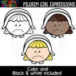 Pilgrim Girl Expressions Thanksgiving Clip Art