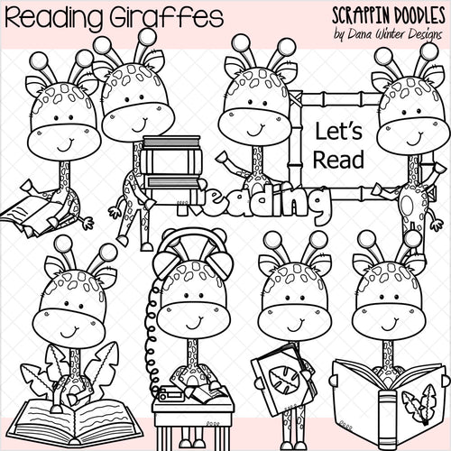 Reading Giraffes Clip Art