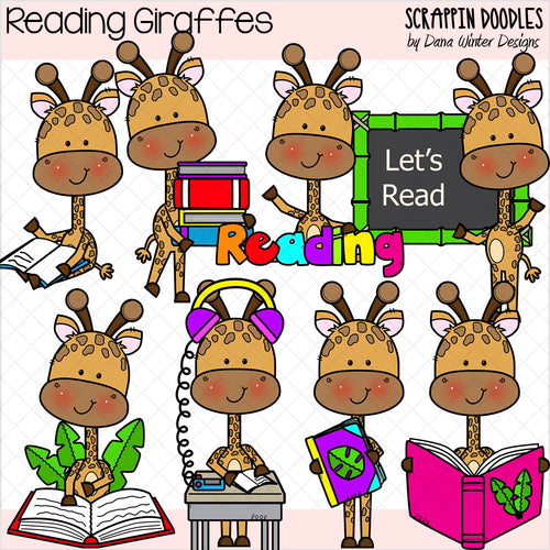 Reading Giraffes Clip Art