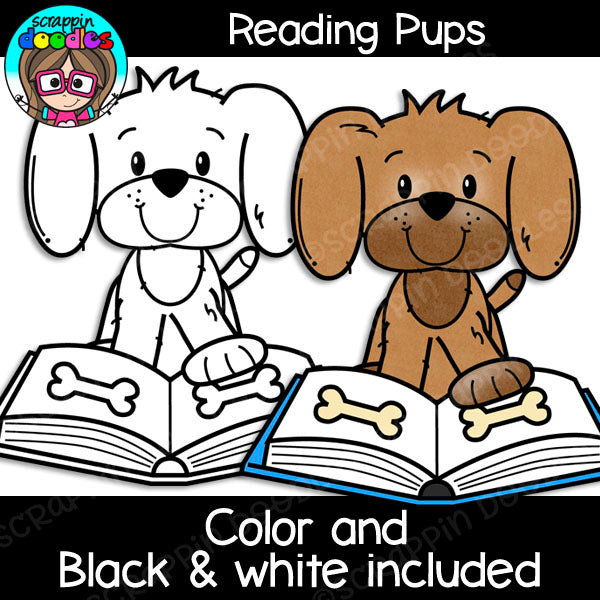 Reading Pups Clipart