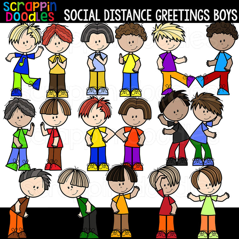 Social Distance Greetings Boys Clipart