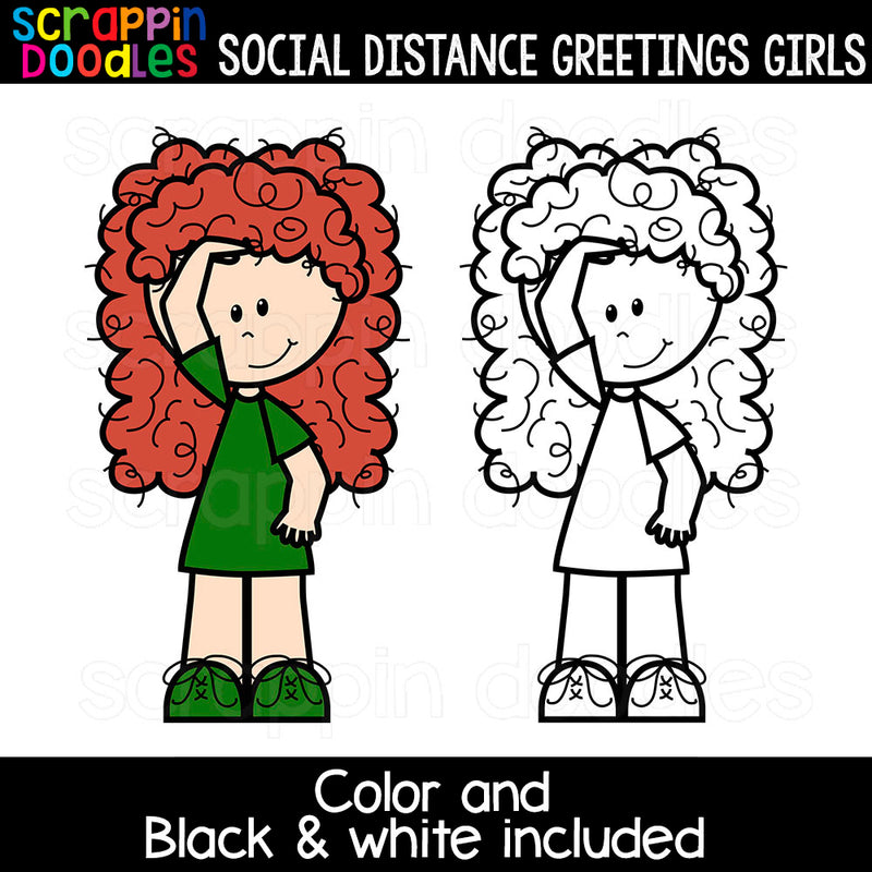 Social Distance Greetings Girls Clipart