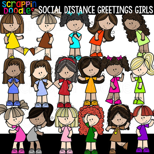 Social Distance Greetings Girls Clipart