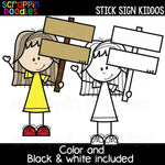 Stick Sign Kiddos Clip Art Kids Holding Wooden Signs