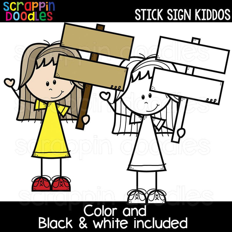 Stick Sign Kiddos Clip Art Kids Holding Wooden Signs