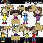 Stick Sign Kiddos Clip Art Kids Holding Wooden Signs