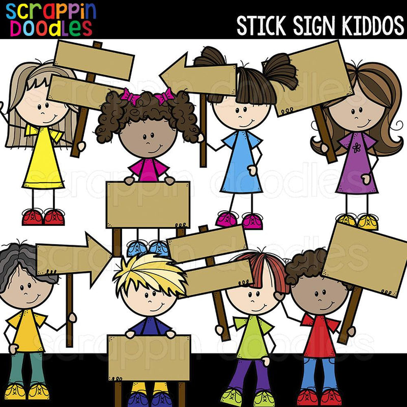 Stick Sign Kiddos Clip Art Kids Holding Wooden Signs