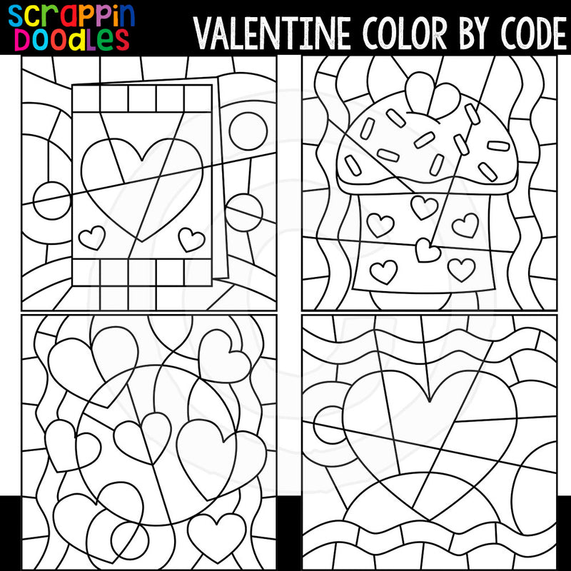 Valentine Color By Code Templates Commercial Use