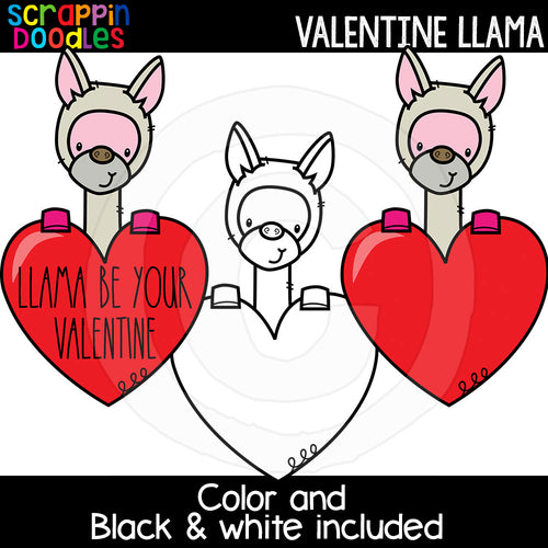 Cute Commercial Use Valentine Llama Clip Art