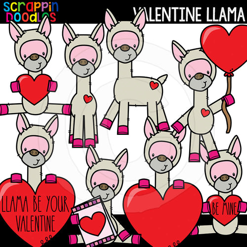 Cute Commercial Use Valentine Llama Clip Art