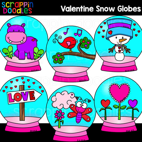 Valentine Snow Globes Clip Art