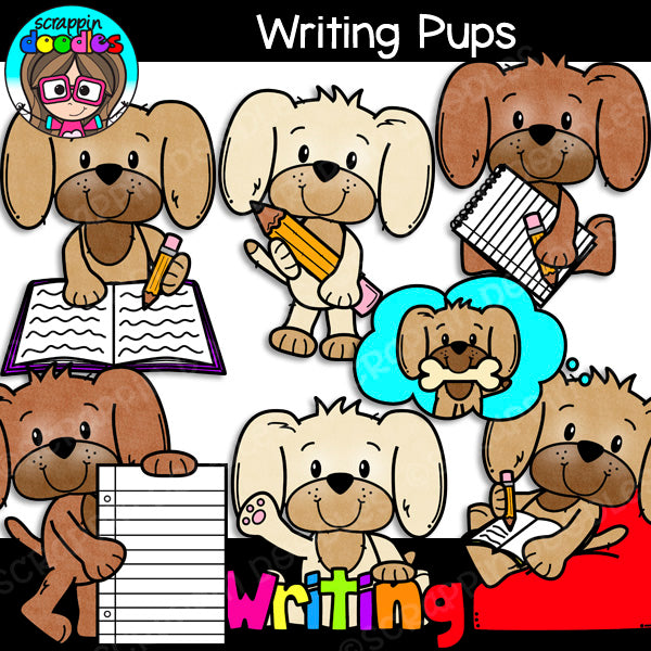 Writing Pups Clipart – Scrappin Doodles