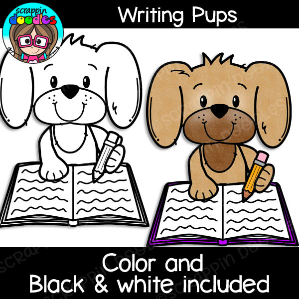 Writing Pups Clipart