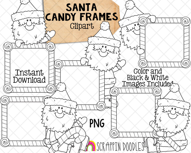 Santa Claus Candy Frames ClipArt - Instant Download - Hand Drawn PNG