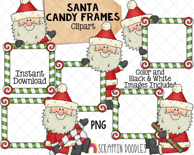 Santa Claus Candy Frames ClipArt - Instant Download - Hand Drawn PNG