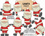 Santa Claus ClipArt - Santa Poses Clip Art - Instant Download - Hand Drawn Sublimation PNG - Included 1 ZIP file 14 images