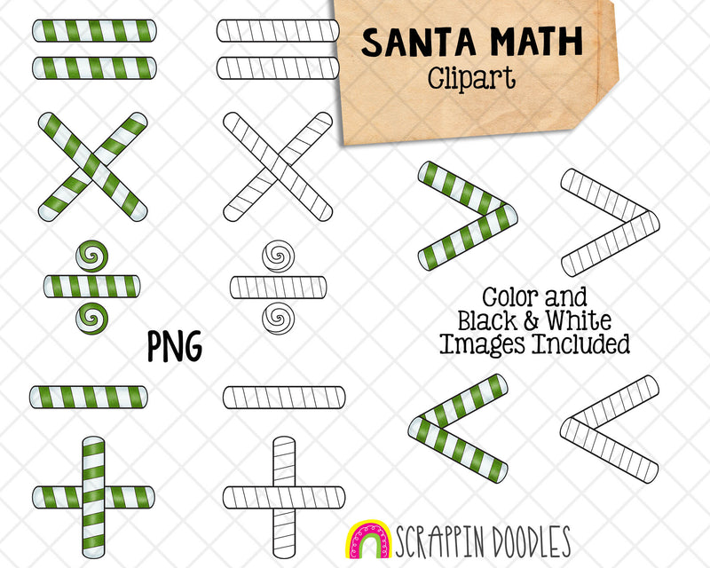 Santa Claus Math Signs ClipArt - Christmas Candy Cane Math Signs - Sublimation PNG  Included 1 ZIP file 14 images - PLUS - 14 Math signs - Transparent 300 DPI PNG  Commercial Use Allowed 
