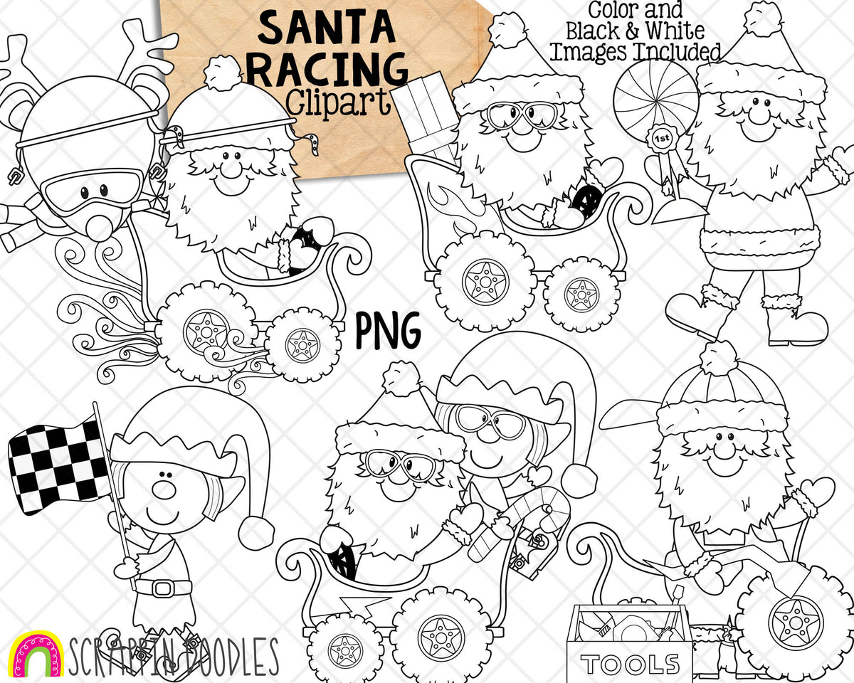Santa Claus ClipArt Bundle - Cute Christmas Santas - Super Santa - Christmas Racing Clip Art