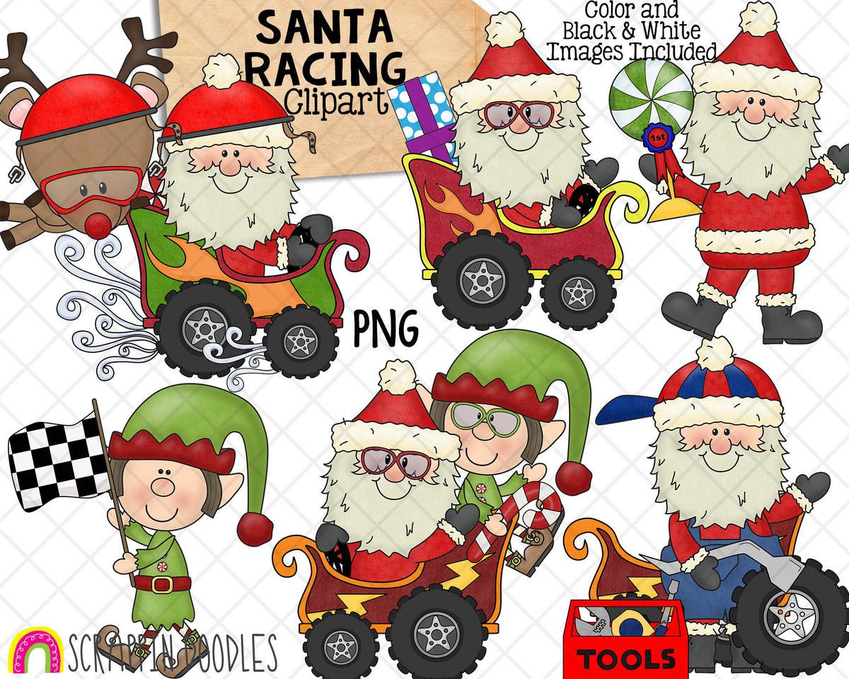 Santa Claus ClipArt Bundle - Cute Christmas Santas - Super Santa - Christmas Racing Clip Art