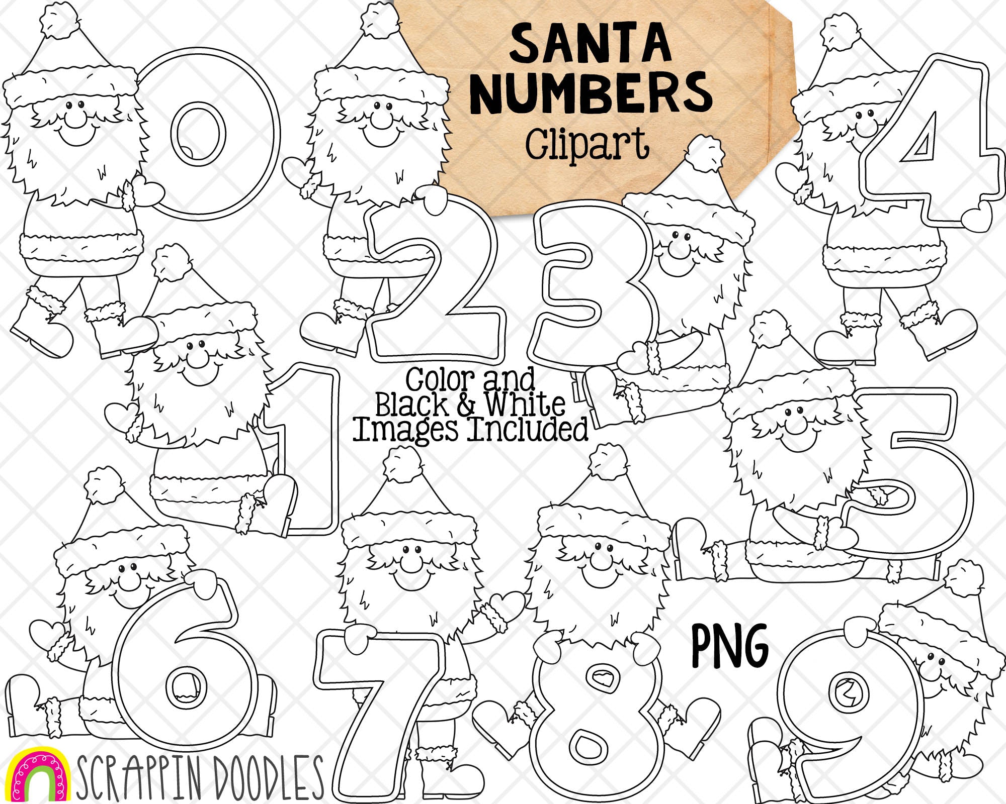 3 Santa Numbers Christmas Numbers Clipart