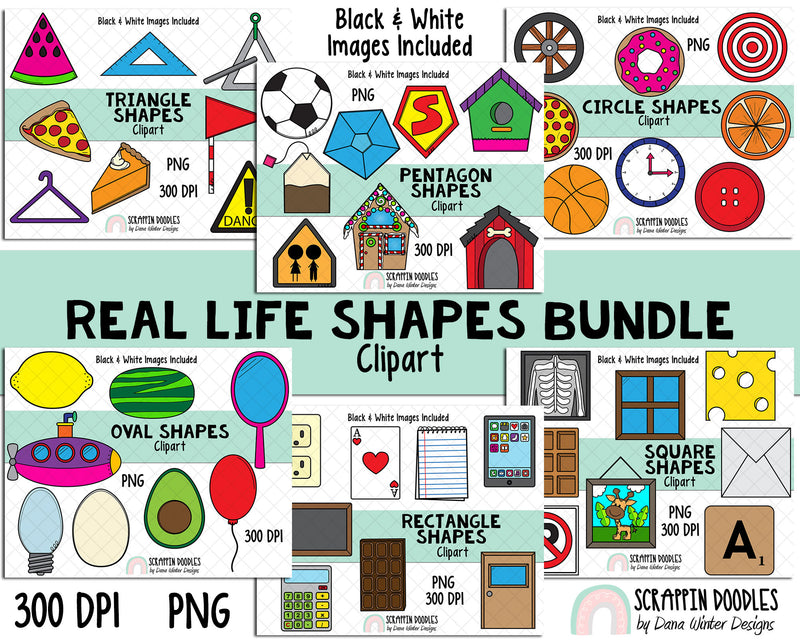 2D Shapes Clipart Bundle - Shapes Clip Art - Real Life Shapes ClipArt - Geometric Shapes - 3D Shape Clipart - Math ClipArt - Shape Graphics - 2D Shapes