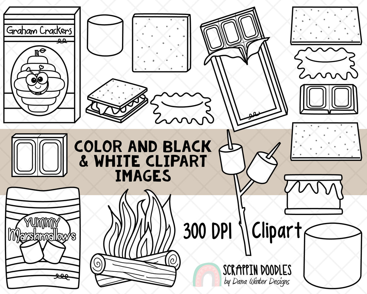 Smores Clip Art - Smores Pals - Chocolate, Marshmallows, Graham Crackers - Camp Fire Food - Cute Smores