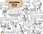 Snowman Yoga Clip Art - Winter Stretching Clipart - Yoga Pose Graphics - Commercial Use PNG Sublimation