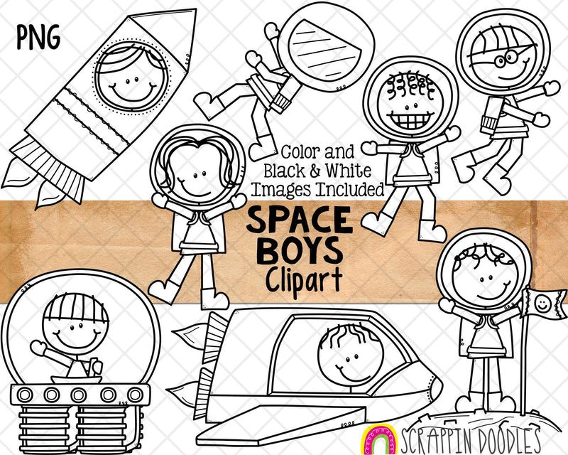 Space ClipArt - Outer Space Boys - Doodle Boys Space - Astronaut Graphics - Spaceman - Spaceship - Commercial Use PNG