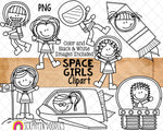 Space ClipArt - Outer Space Girls - Doodle Girls Space - Astronaut Graphics - Spaceman - Spaceship - Commercial Use PNG