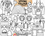 Spring Village ClipArt - Flower Shop Tulip House - Whimsical Umbrella House - Commercial Use PNG