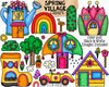 Spring Village ClipArt - Flower Shop Tulip House - Whimsical Umbrella House - Commercial Use PNG