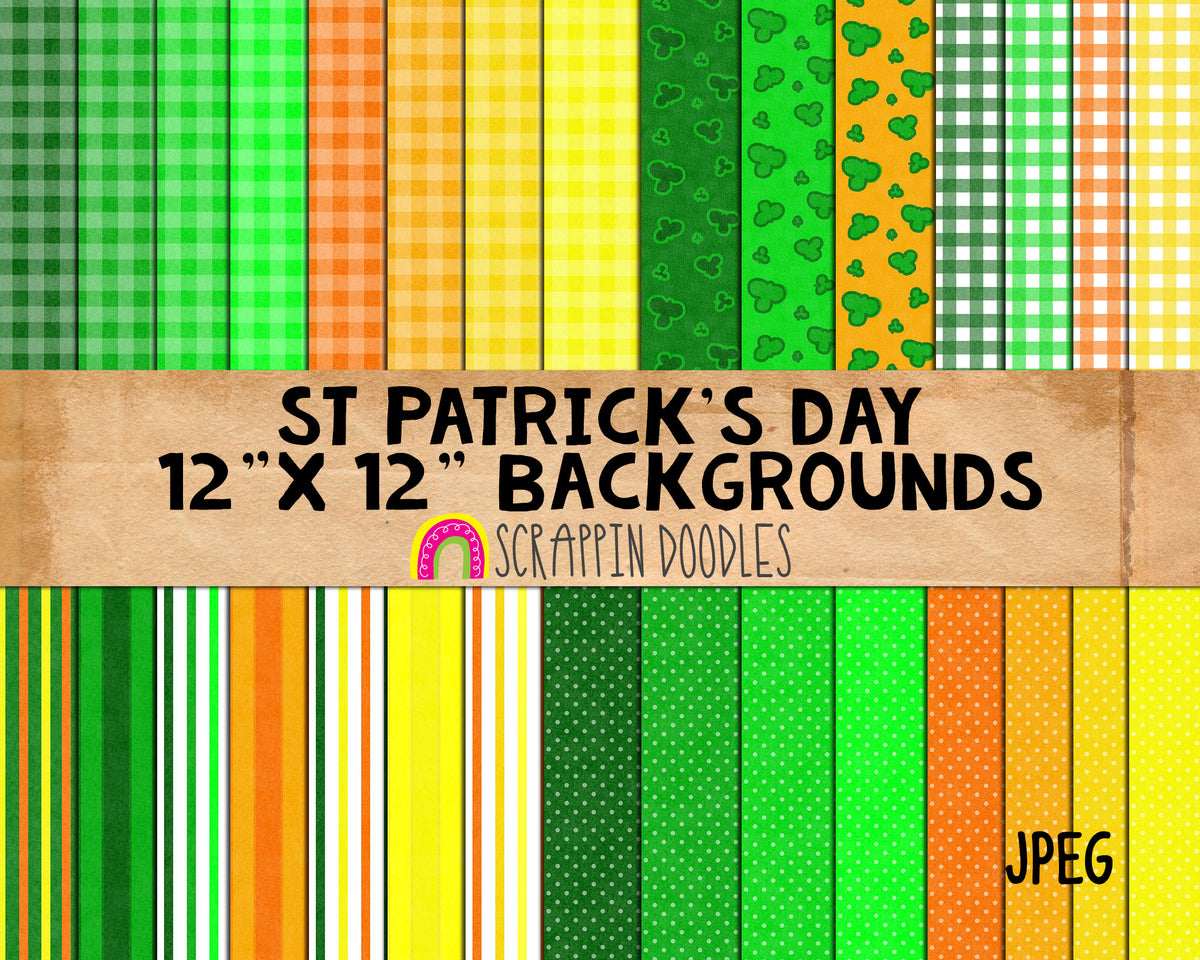 St. Patrick's Day Backgrounds - 30 Commercial Use St Patrick Irish Digital Papers - 12 x 12 Green Yellow Orange Background Patterns - JPEG