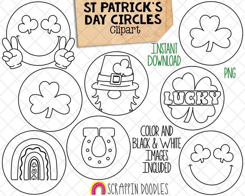 St Patrick's Day Circles - Clover Leprechaun Sticker Graphics - Commercial Use PNG