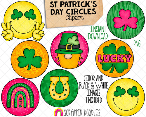 St Patrick's Day Circles - Clover Leprechaun Sticker Graphics - Commercial Use PNG
