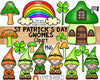 St. Patrick's Day ClipArt - St Patrick Gnome ClipArt - Garden Gnome - Mushroom House Graphics - Rainbow - PNG Sublimation Graphics