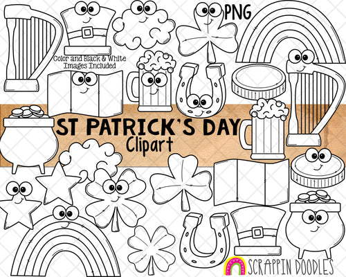 St. Patrick's Day ClipArt - Commercial Use St Patricks DayClip Art - Irish ClipArt - Pot of Gold - Lucky Horseshoe - 4 Leaf Clover PNG