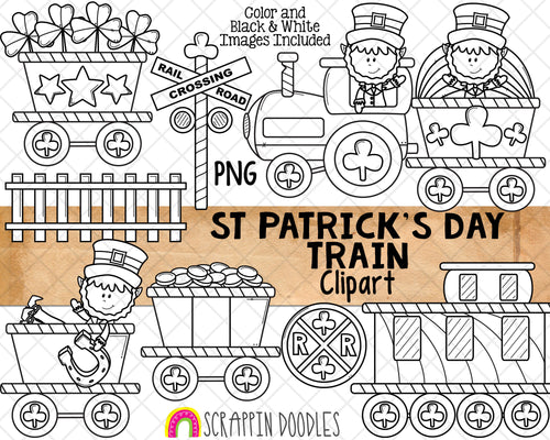 St. Patrick's Day ClipArt - Train ClipArt - Caboose ClipArt - Railroad Crossing Graphics - Commercial Use St Patricks Day Clipart