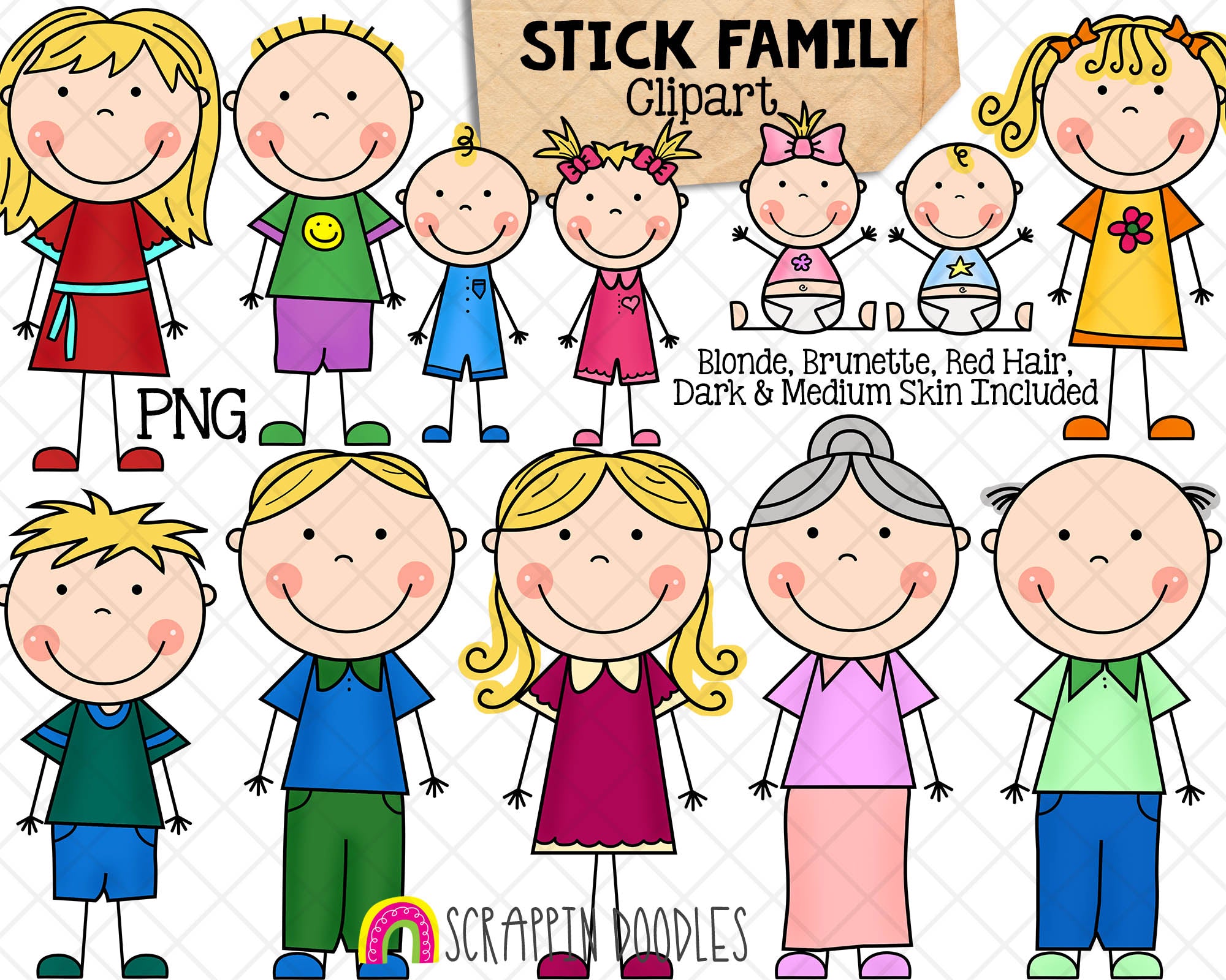 Stwick Stick People Family Clipart
