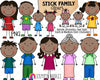 Stick Family Clip Art - Various Hair Colors - Stick Figures - Stick Family Graphics - Hand Drawn PNG