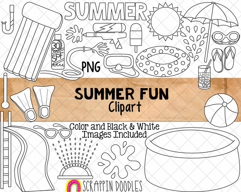 Summer Fun ClipArt - Backyard Pool Party - Commercial Use PNG - Sublimation Graphics