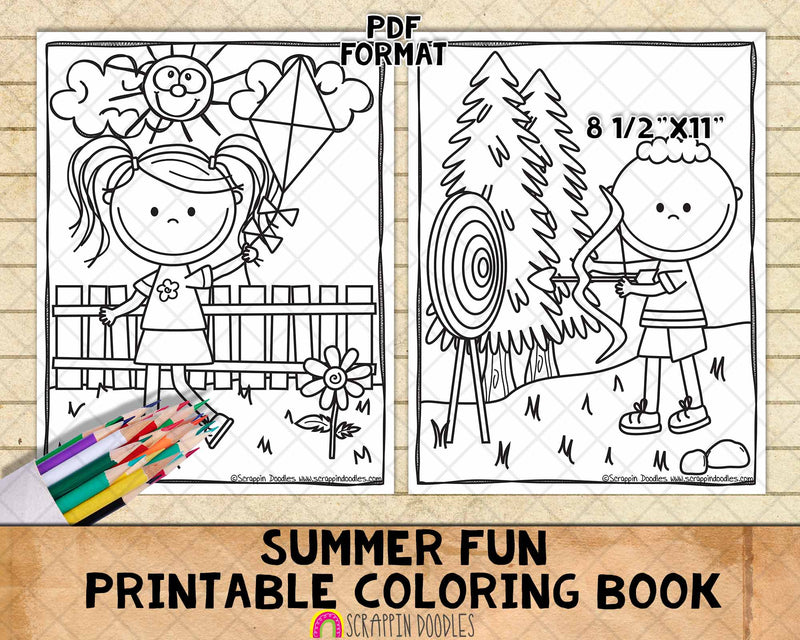 Summer Fun Coloring Book - Camping Beach Coloring Pages - Printable PDF Coloring Book