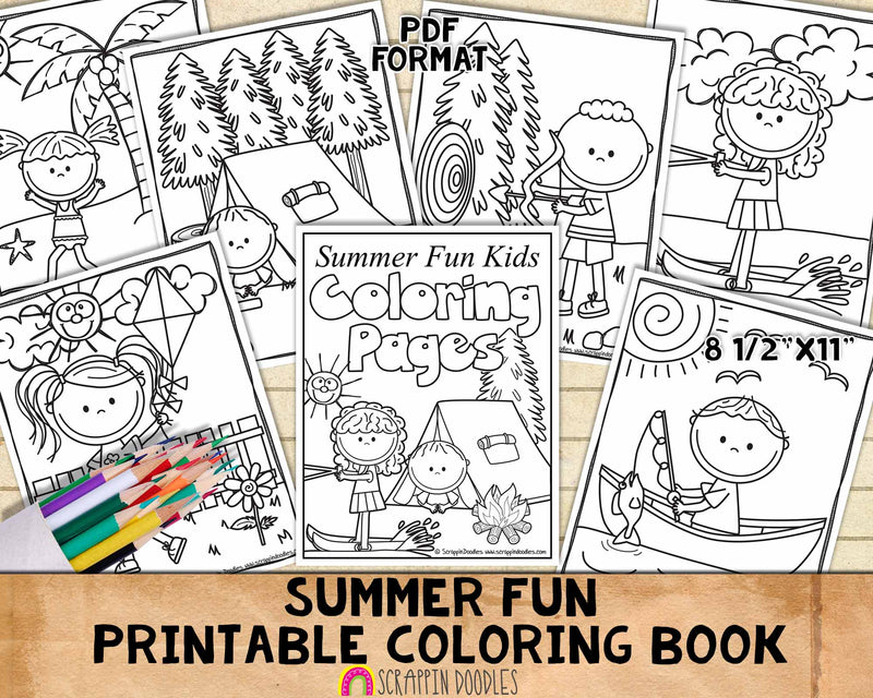 Summer Fun Coloring Book - Camping Beach Coloring Pages - Printable PDF Coloring Book
