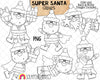Super Santa Claus ClipArt - Christmas Super Hero Clip Art - Hand Drawn Sublimation PNG Included  12 images  Transparent 300 DPI images - Commercial Use Allowed