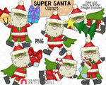 Super Santa Claus ClipArt - Christmas Super Hero Clip Art - Hand Drawn Sublimation PNG Included  12 images  Transparent 300 DPI images - Commercial Use Allowed