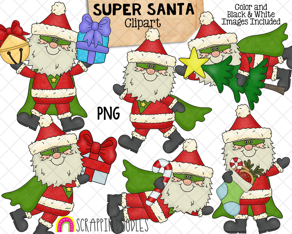 Santa Claus ClipArt Bundle - Cute Christmas Santas - Super Santa - Christmas Racing Clip Art
