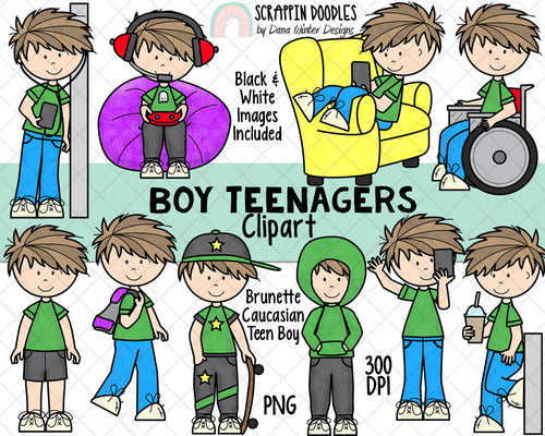 Teenager ClipArt - Teenage Boys - Student Clipart - Caucasian Brunette Hair