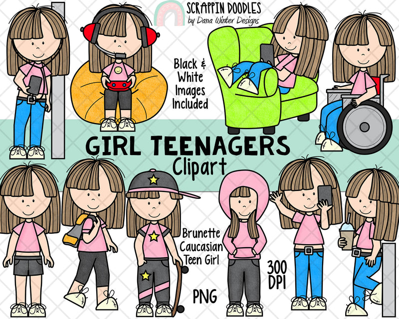 Teenager ClipArt - Teenage Girls - Student Clipart - Caucasian Brunette Hair