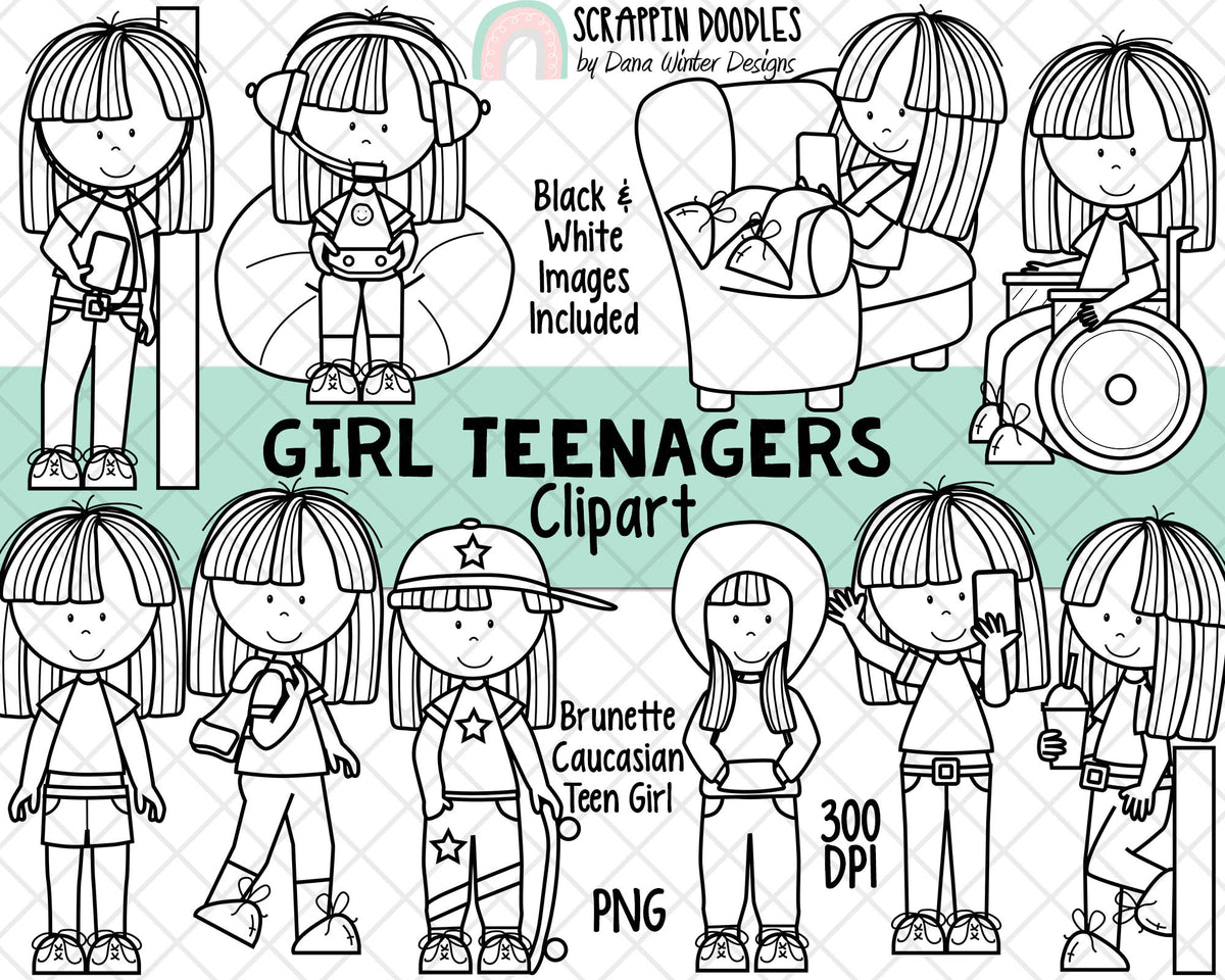 Teenager ClipArt - Teenage Girls - Student Clipart - Caucasian Brunette Hair