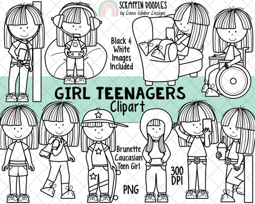Teenager ClipArt - Teenage Girls - Student Clipart - Caucasian Brunette Hair